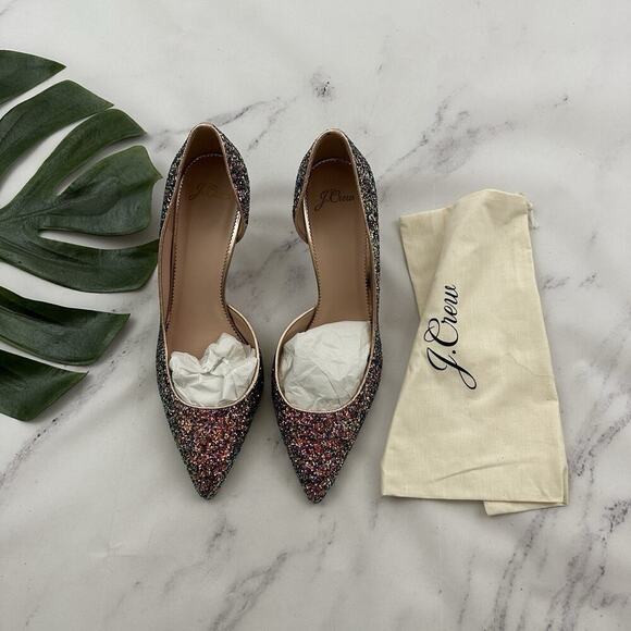J.Crew D'Orsay Pump Heels Size 9.5 New Pink Green Glitter Point Toe Wicked - Picture 2 of 9